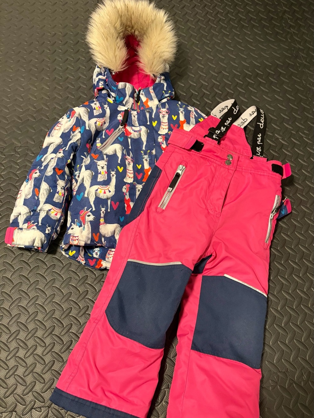 Deux par deux size 4T Kids Pink & Blue Winter Ski Jacket and Snow Pants Set